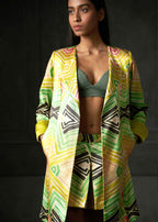 Wabi Sabi in Green Printed Long Jacket