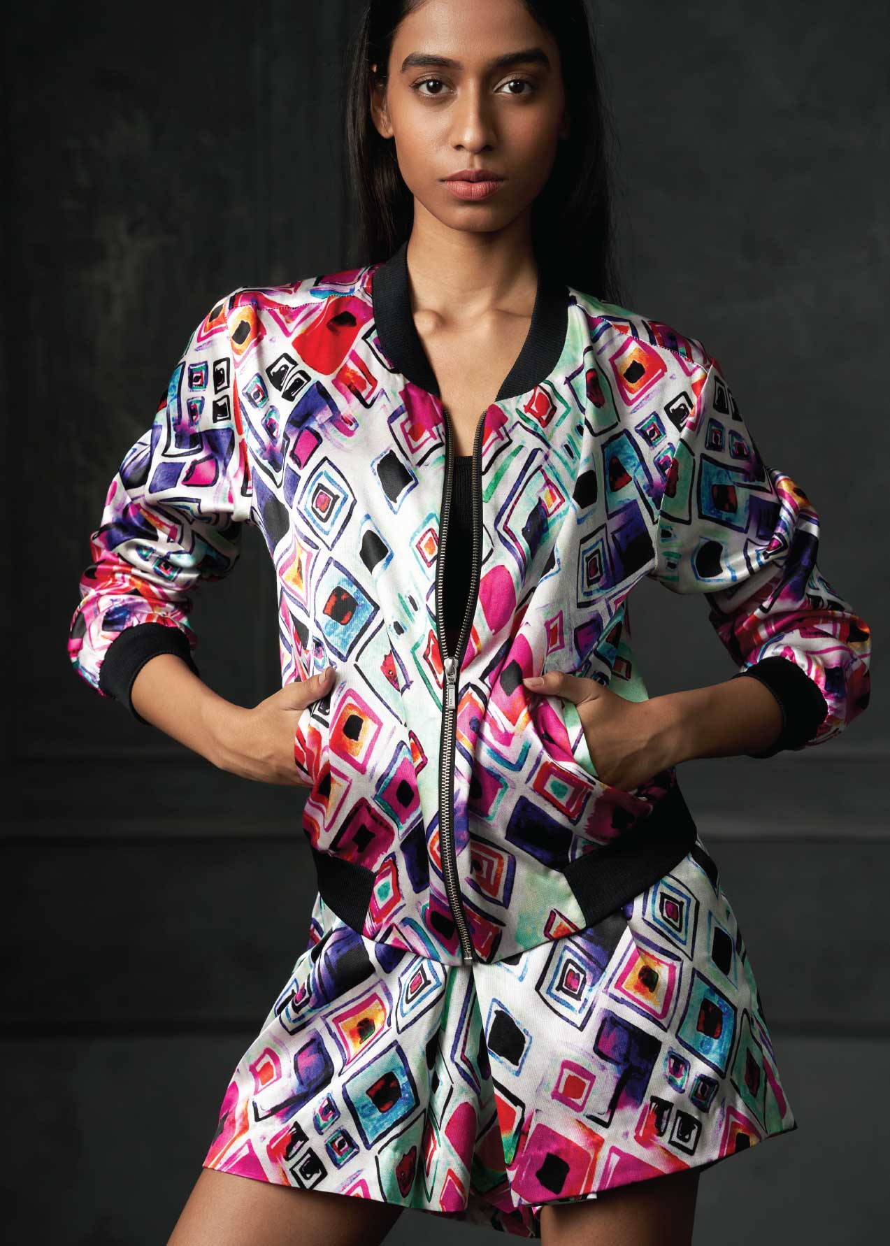 Olio in Pink Full Sleeves Reversible Bomber Jacket