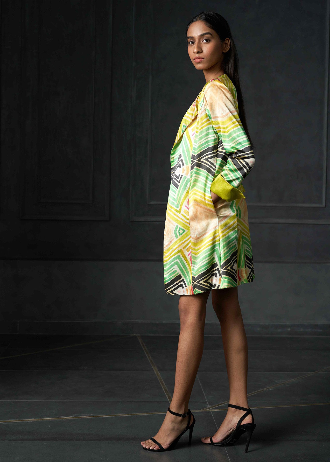 Wabi Sabi in Green Printed Long Jacket