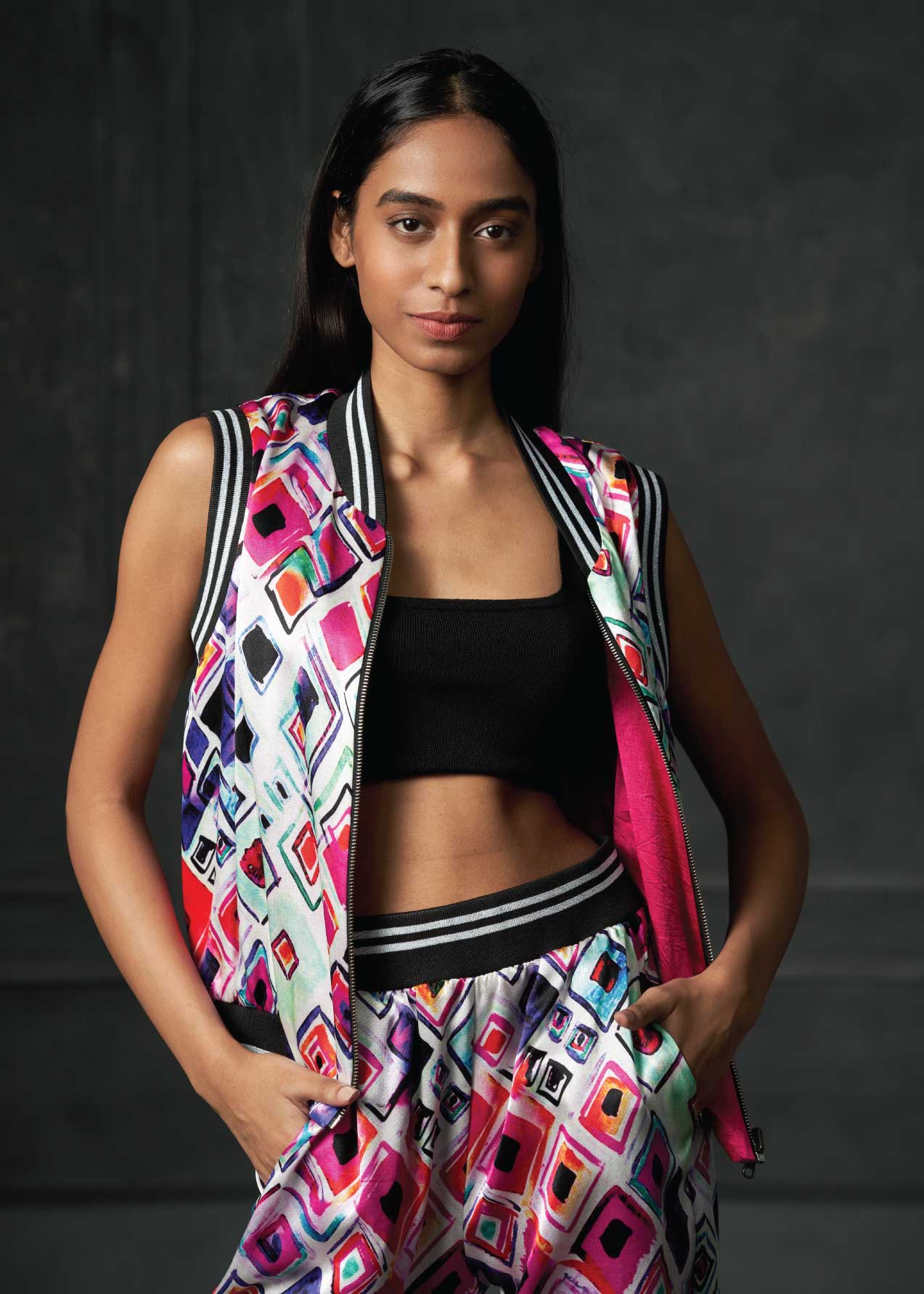 Olio in Pink Sleeveless Reversible Bomber Jacket