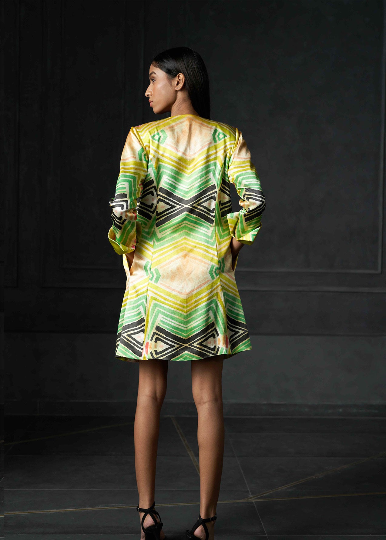 Wabi Sabi in Green Printed Long Jacket