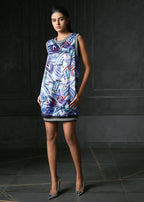Rush in Blue Sleeveless Printed Bomber Dress