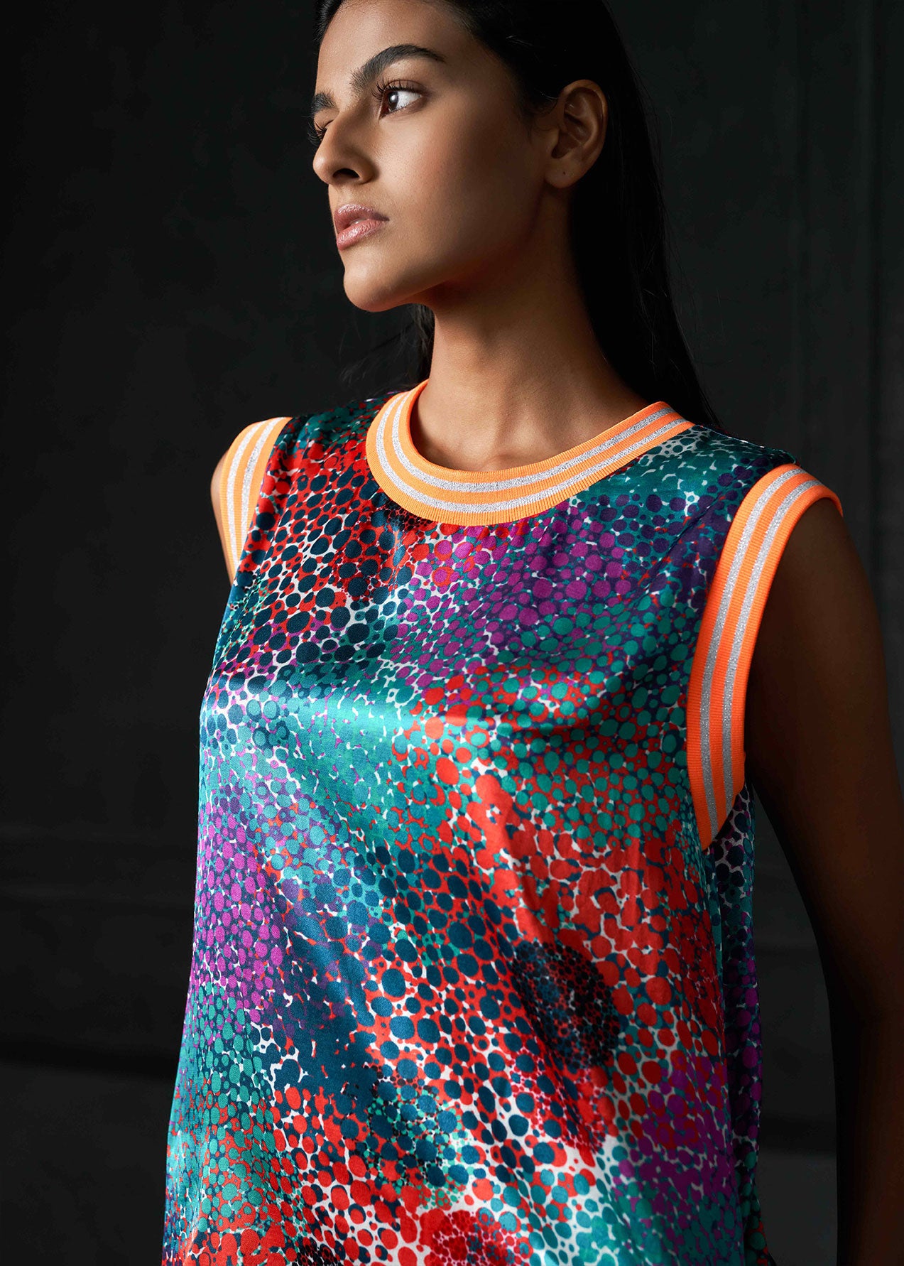 Ripple Sleeveless Printed Bomber Dress