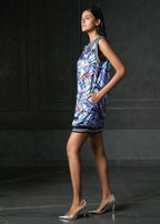 Rush in Blue Sleeveless Printed Bomber Dress