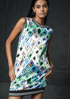 Olio in Green Printed Sleeveless Bomber Dress