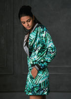 Rush In Green Full Sleeves Reversible Bomber Jacket