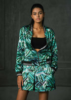 Rush In Green Full Sleeves Reversible Bomber Jacket
