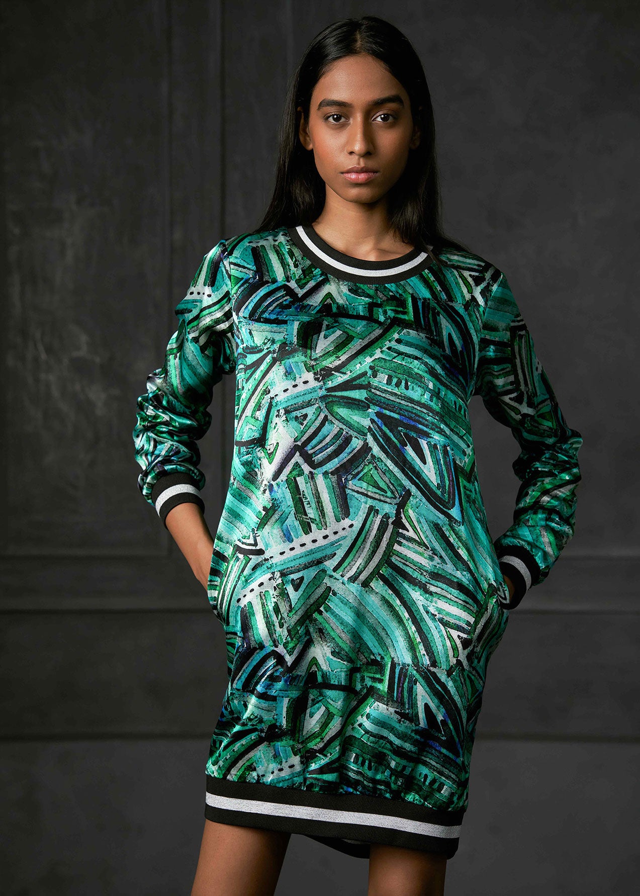 Rush Full Sleeves Printed Bomber Dress