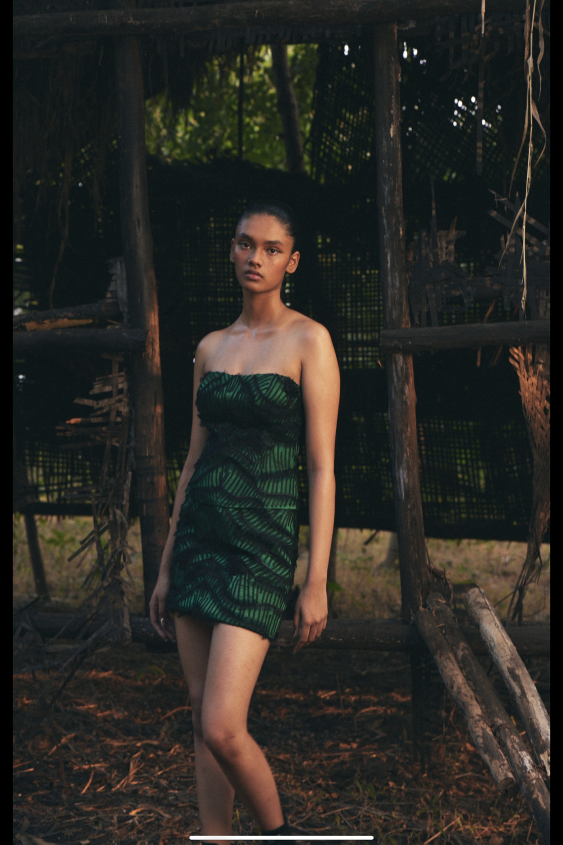 Jade corset with leather trim